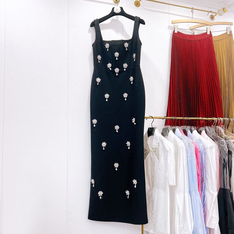 Thirteen Rows European and American Heavy Industries Nail Bead Diamond Elastic Bandage Tank Top Long Dress Long Dress Long Skirt A3 # 5536 Thirteen Rows European and American Heavy Industries Nail Bead Diamond Elastic Bandage Tank Top Long Dress Long Dress Long Skirt A3 # 5536