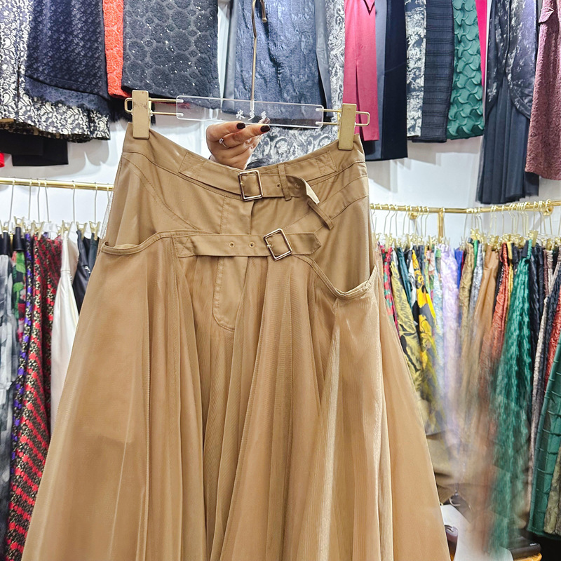 Thirteen line European and American skirt new high waisted khaki half skirt temperament fashionable mesh skirt irregular D1 # 6500 Thirteen line European and American skirt new high waisted khaki half skirt temperament fashionable mesh skirt irregular D1 # 6500
