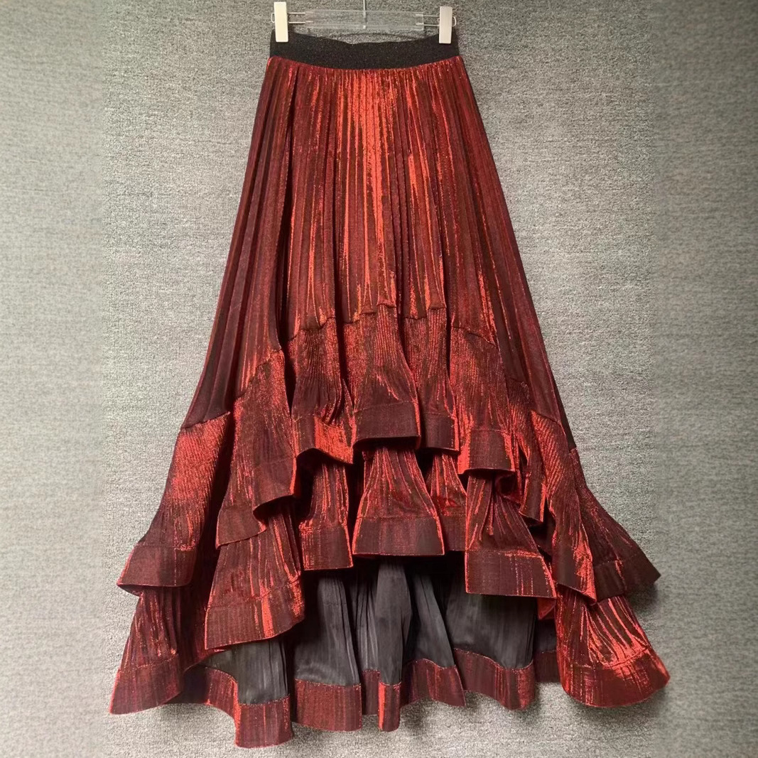Thirteen line glossy elegant irregular splicing hundred fold skirt with high-end feel, large swing long skirt, half body skirt A3 # 8904 Thirteen line glossy elegant irregular splicing hundred fold skirt with high-end feel, large swing long skirt, half body skirt A3 # 8904