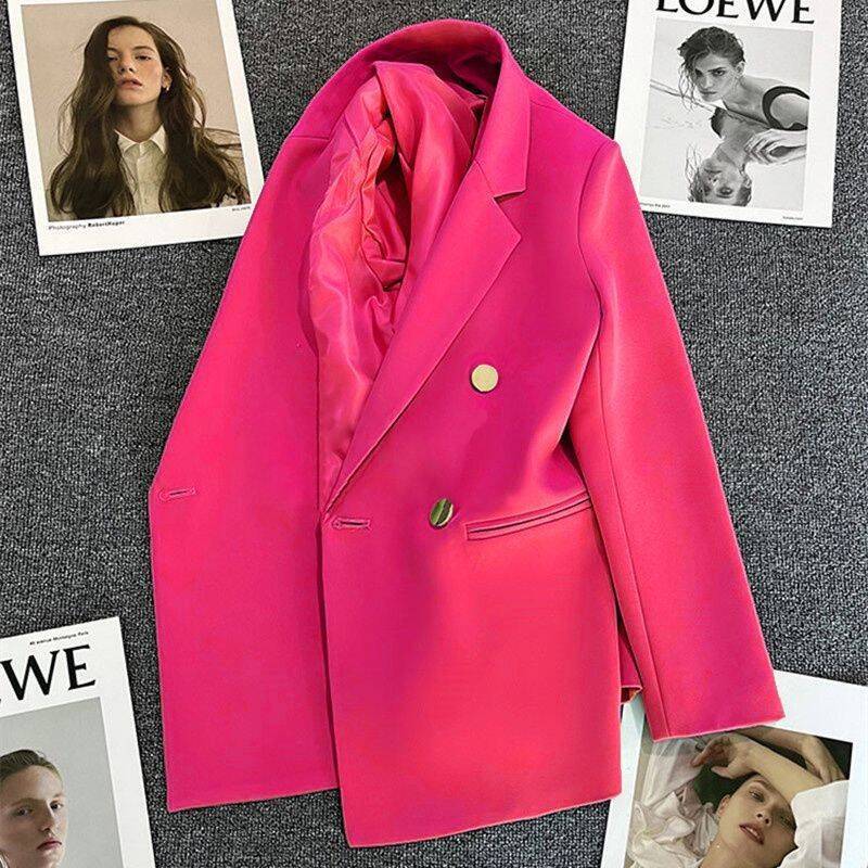 Spring suit jacket for women in 2025 Spring and Autumn, double breasted gray suit with slimming temperament, internet famous explosive street top for trendy women Spring suit jacket for women in 2025 Spring and Autumn, double breasted gray suit with slimming temperament, internet famous explosive street top for trendy women