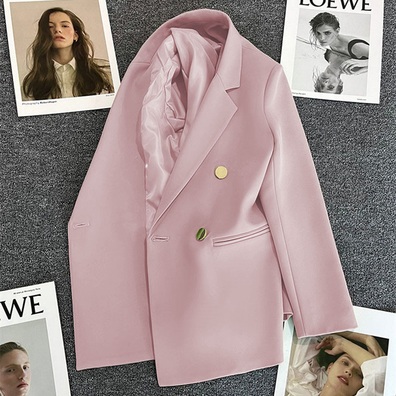 Spring suit jacket for women in 2025 Spring and Autumn, double breasted gray suit with slimming temperament, internet famous explosive street top for trendy women Spring suit jacket for women in 2025 Spring and Autumn, double breasted gray suit with slimming temperament, internet famous explosive street top for trendy women
