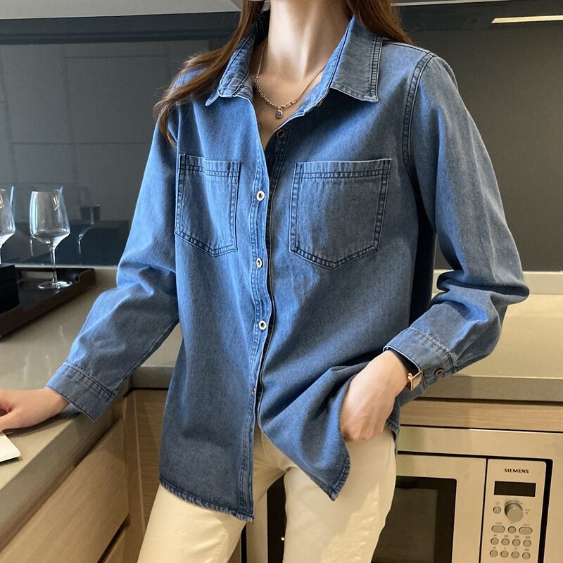 Retro Hong Kong style blue shirt denim shirt for women, petite, Spring and Autumn 2025 new design, niche jacket for women Retro Hong Kong style blue shirt denim shirt for women, petite, Spring and Autumn 2025 new design, niche jacket for women