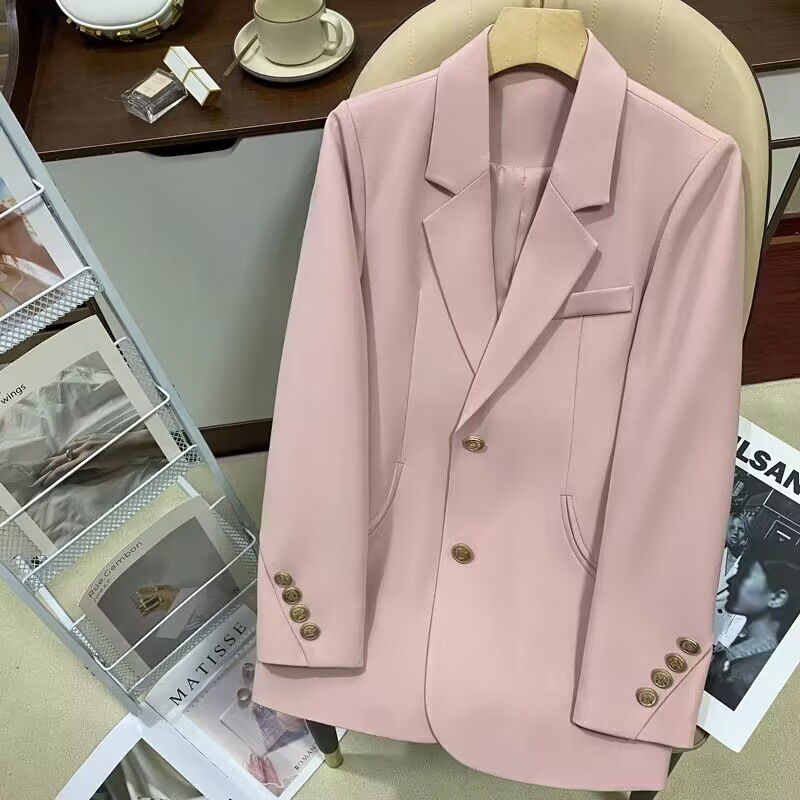 Pink suit jacket for women, autumn 2025 new design, fashionable and versatile temperament, single breasted small suit for women Pink suit jacket for women, autumn 2025 new design, fashionable and versatile temperament, single breasted small suit for women