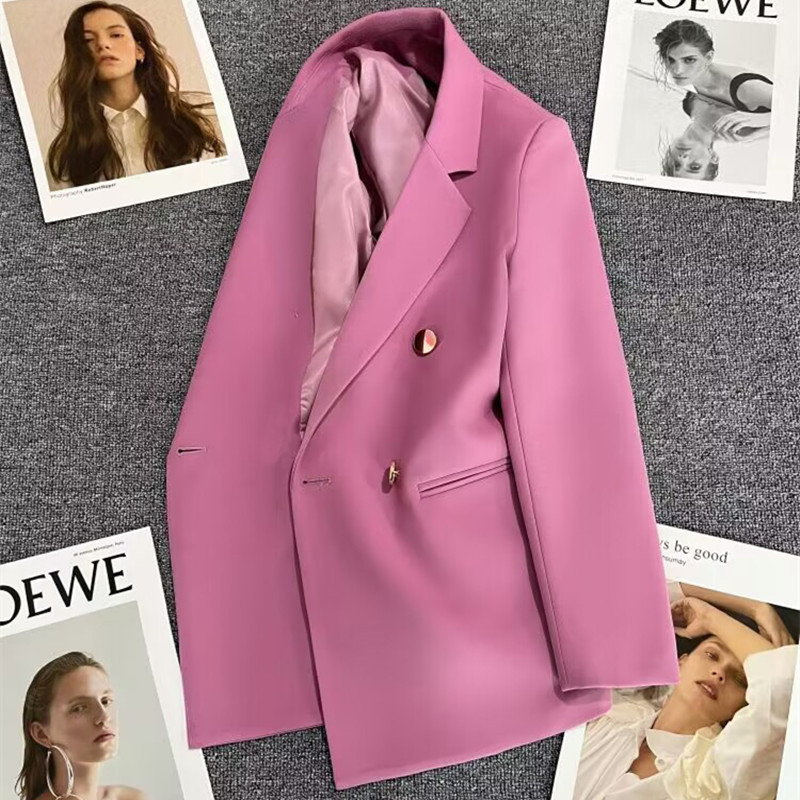 Spring suit jacket for women in 2025 Spring and Autumn, double breasted gray suit with slimming temperament, internet famous explosive street top for trendy women Spring suit jacket for women in 2025 Spring and Autumn, double breasted gray suit with slimming temperament, internet famous explosive street top for trendy women