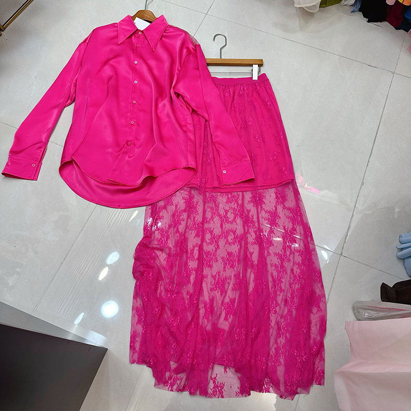 Thirteen line Australian niche perspective sexy lace patchwork shirt+high waist slimming skirt set A1 # 8575 Thirteen line Australian niche perspective sexy lace patchwork shirt+high waist slimming skirt set A1 # 8575