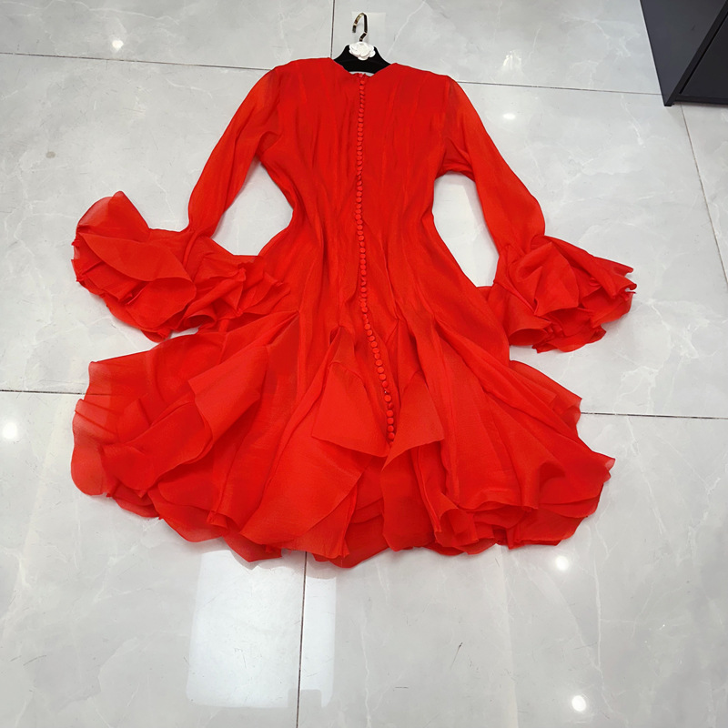 Thirteen line Vietnamese designer extended breasted long sleeved dress with petal fold cutting and gentle style skirt C1 # 1605 Thirteen line Vietnamese designer extended breasted long sleeved dress with petal fold cutting and gentle style skirt C1 # 1605