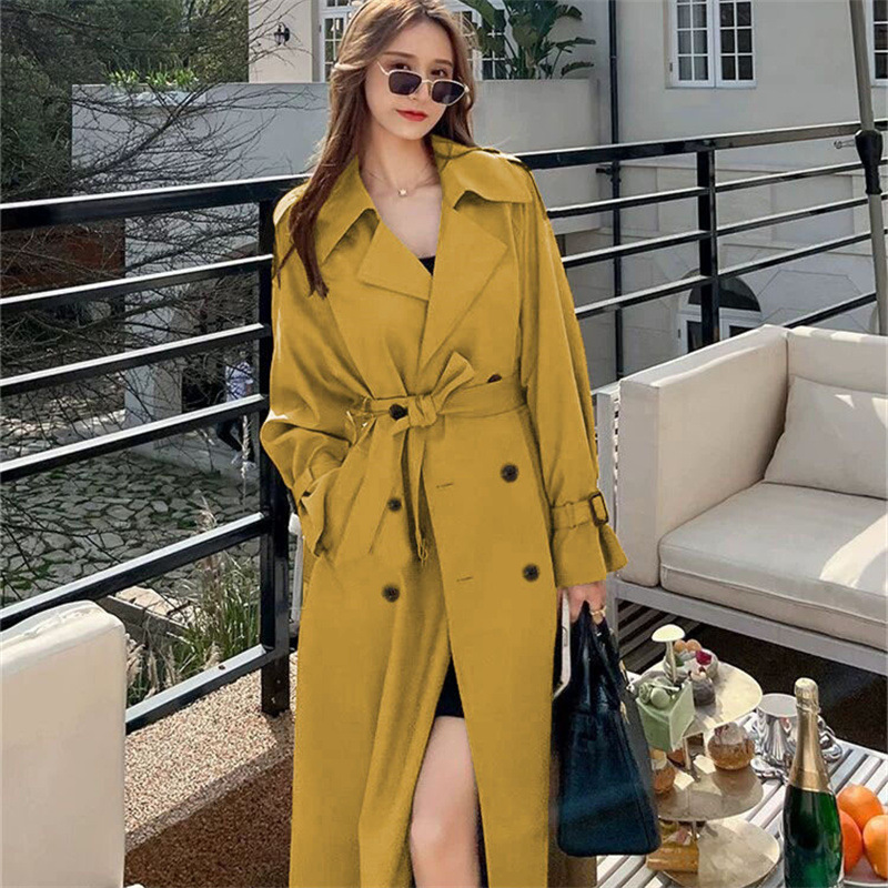Windbreaker women's long style 2025 Spring and Autumn new Korean version, plus size, small and trendy British style coat, knee length jacket Windbreaker women's long style 2025 Spring and Autumn new Korean version, plus size, small and trendy British style coat, knee length jacket