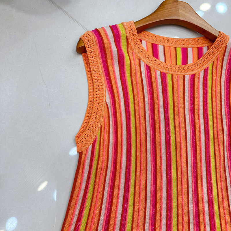 Thirteen Rows Nanyou High end Round Neck Sleeveless Slimming Medium to Long Cross Color Striped Knitted Dress A1 # 8526 Thirteen Rows Nanyou High end Round Neck Sleeveless Slimming Medium to Long Cross Color Striped Knitted Dress A1 # 8526