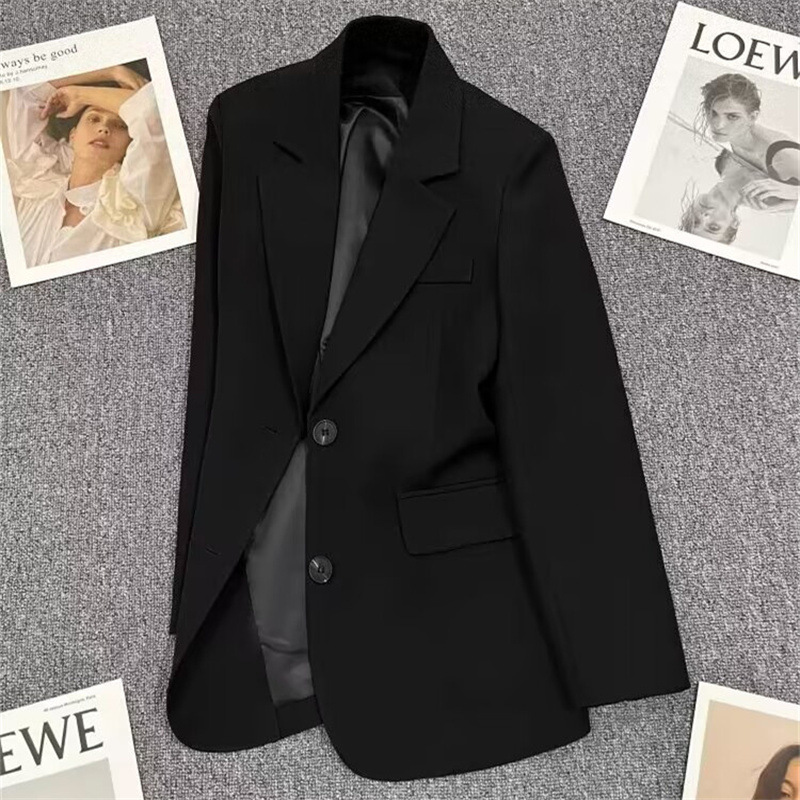 Black suit jacket for women, autumn 2025 new item, niche explosive street style, back slit temperament, foreign trade small suit for women Black suit jacket for women, autumn 2025 new item, niche explosive street style, back slit temperament, foreign trade small suit for women