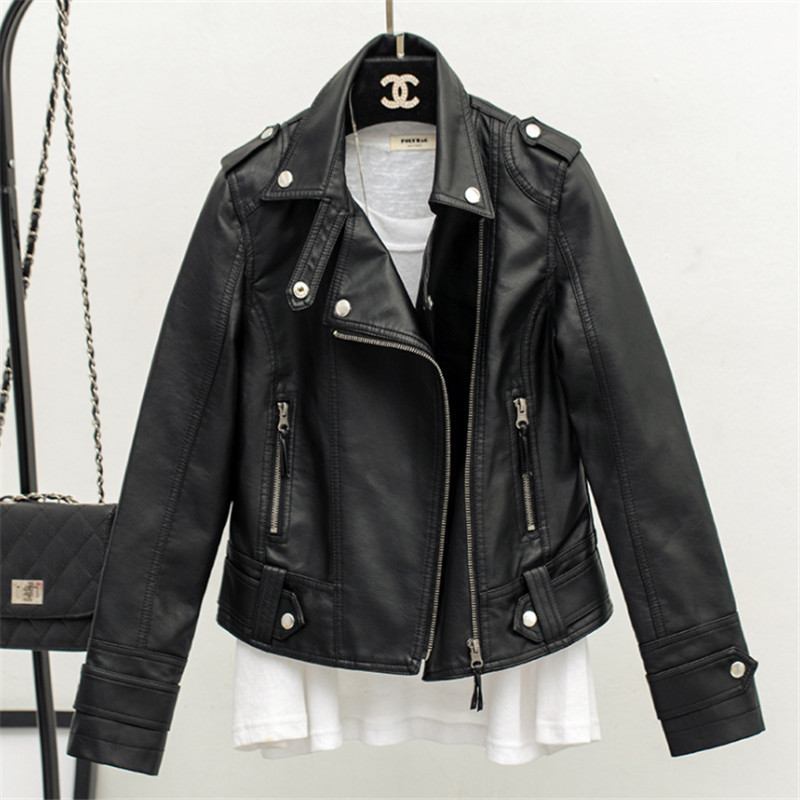 2025 Spring and Autumn Clothing Haining New Slim fit Collar Leather Jacket Women's Short Jacket Women's PU Jacket Motorcycle Wear Women's Clothing