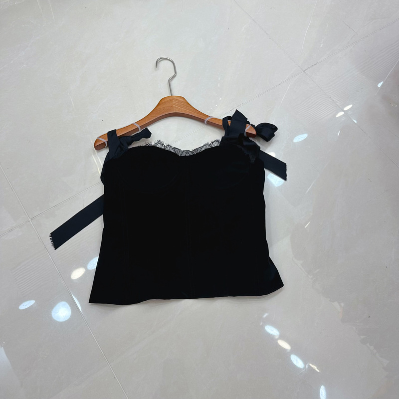 Thirteen line Australian French niche velvet patchwork lace bow suspender elegant retro top A1 # 8003 Thirteen line Australian French niche velvet patchwork lace bow suspender elegant retro top A1 # 8003