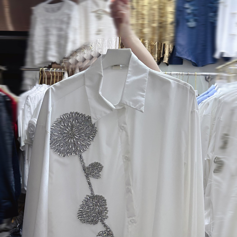 Thirteen Rows Cross border Australian Commuting Style Design with Diamond studded Casual Top Loose and Slimming Shirt A3 # 8989 Thirteen Rows Cross border Australian Commuting Style Design with Diamond studded Casual Top Loose and Slimming Shirt A3 # 8989