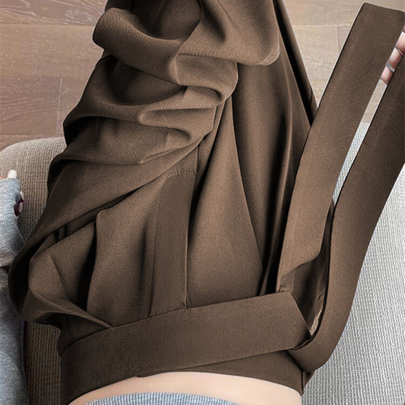 Grey high waisted lace up narrow version suit wide leg pants for women in summer, loose and casual, hanging straight leg mop pants Grey high waisted lace up narrow version suit wide leg pants for women in summer, loose and casual, hanging straight leg mop pants