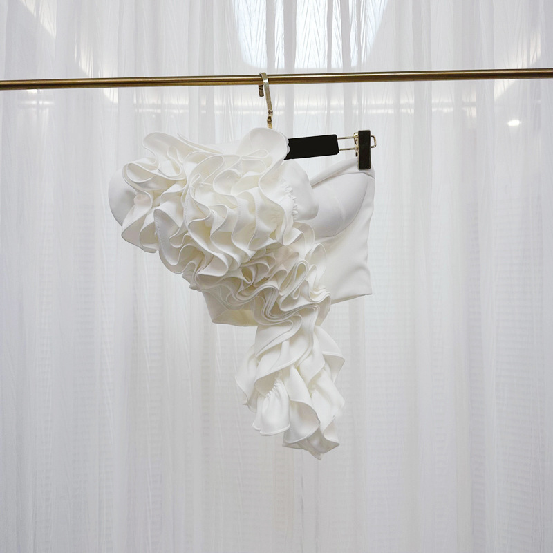 Thirteen lines new trendy European and American style niche design, three-dimensional cutting, large flower tassel strapless C2 # 1208 Thirteen lines new trendy European and American style niche design, three-dimensional cutting, large flower tassel strapless C2 # 1208