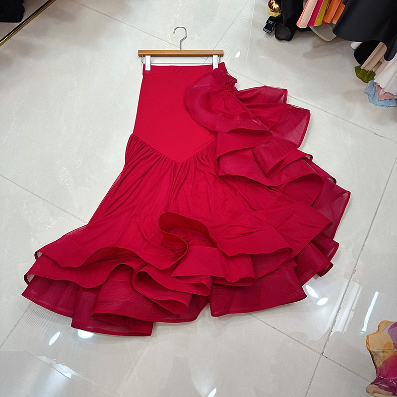 Thirteen line Thai niche irregular wave edge, hip hugging, high waist slimming, big swing skirt, gift skirt A1 # 1053 Thirteen line Thai niche irregular wave edge, hip hugging, high waist slimming, big swing skirt, gift skirt A1 # 1053