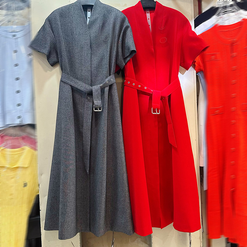 Thirteen line Australian French style niche shoulder length short sleeved breasted dress with waistband A2 # 8564