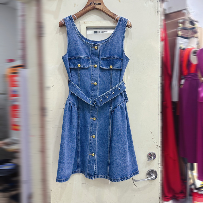 Thirteen Rows Australia's niche high-end new French waist cinched denim sleeveless camisole dress short skirt C1 # 1676