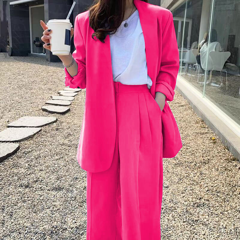 Wide leg pants suit set for women 2025 Spring and Autumn Korean edition fashion temperament British style casual street bombing professional small suit Wide leg pants suit set for women 2025 Spring and Autumn Korean edition fashion temperament British style casual street bombing professional small suit