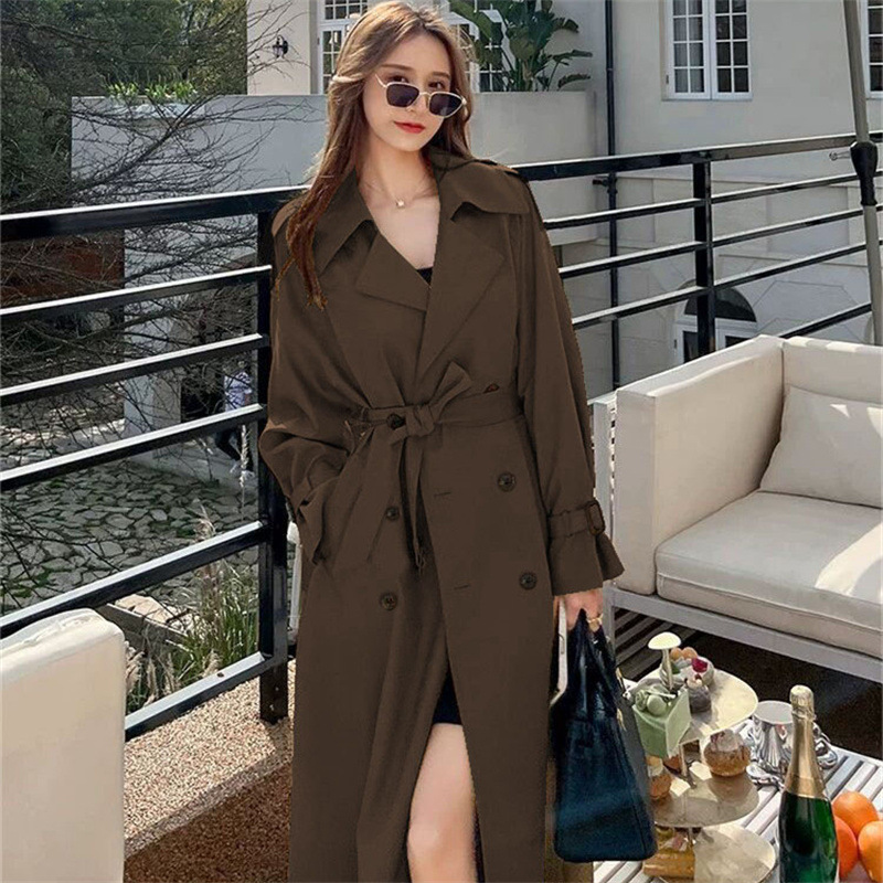 Windbreaker women's long style 2025 Spring and Autumn new Korean version, plus size, small and trendy British style coat, knee length jacket Windbreaker women's long style 2025 Spring and Autumn new Korean version, plus size, small and trendy British style coat, knee length jacket