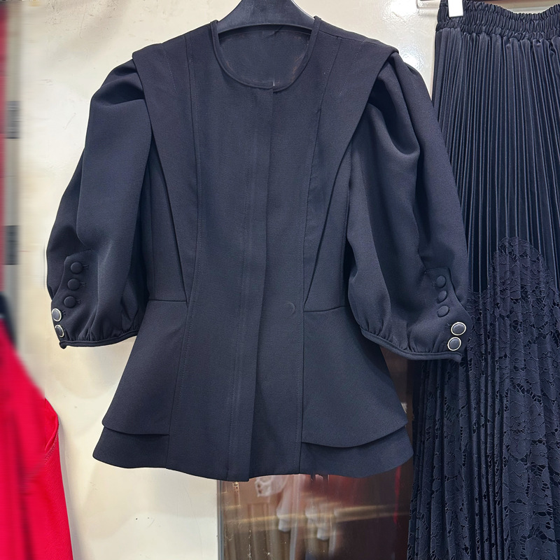 Thirteen line Australian French niche bubble sleeve waist design zipper short jacket top A2 # 8070 Thirteen line Australian French niche bubble sleeve waist design zipper short jacket top A2 # 8070