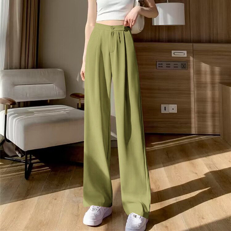 Wide leg pants, women's pants, loose hanging, high waisted, orange colored trousers, spring and autumn style, suit, narrow version, straight leg, casual floor length pants Wide leg pants, women's pants, loose hanging, high waisted, orange colored trousers, spring and autumn style, suit, narrow version, straight leg, casual floor length pants
