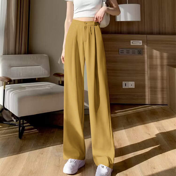 Wide leg pants, women's pants, loose hanging, high waisted, orange colored trousers, spring and autumn style, suit, narrow version, straight leg, casual floor length pants Wide leg pants, women's pants, loose hanging, high waisted, orange colored trousers, spring and autumn style, suit, narrow version, straight leg, casual floor length pants