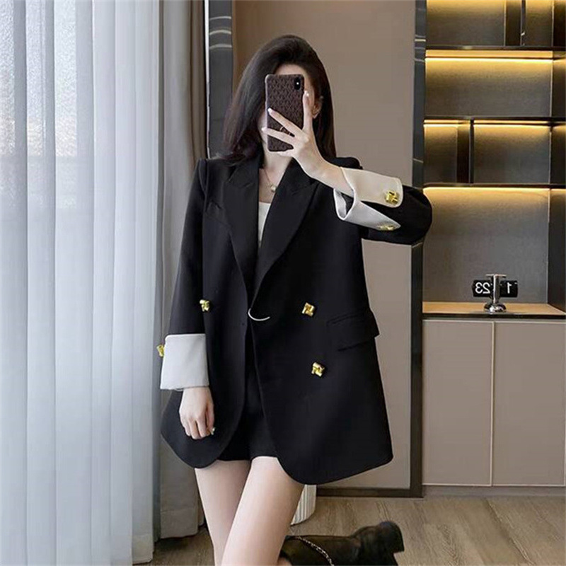 New fat mm color blocked suit jacket for women in Spring and Autumn 2025, loose and casual silhouette, slimming plus plus size suit for women New fat mm color blocked suit jacket for women in Spring and Autumn 2025, loose and casual silhouette, slimming plus plus size suit for women