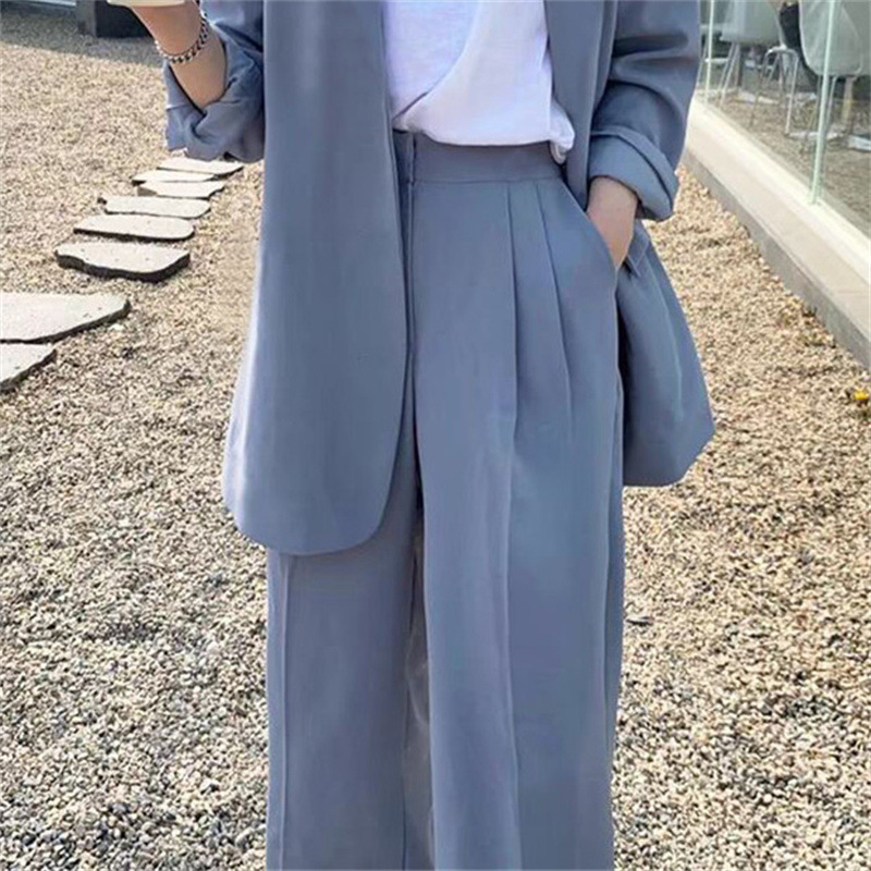 Wide leg pants suit set for women 2025 Spring and Autumn Korean edition fashion temperament British style casual street bombing professional small suit Wide leg pants suit set for women 2025 Spring and Autumn Korean edition fashion temperament British style casual street bombing professional small suit