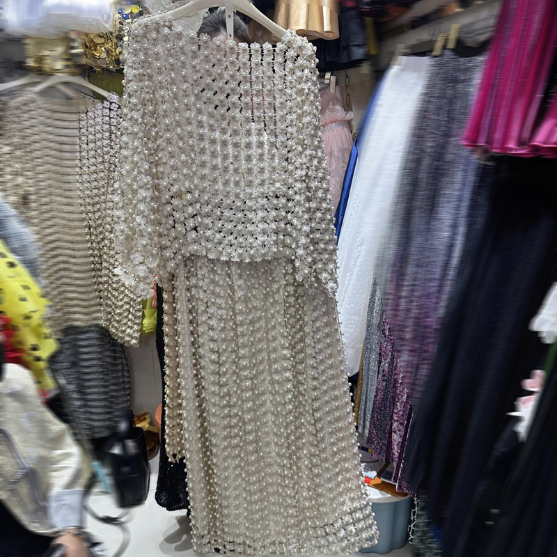 Thirteen line European and American perspective nail bead hollow water-soluble lace top+high waist skirt long skirt set A3 # 2277 Thirteen line European and American perspective nail bead hollow water-soluble lace top+high waist skirt long skirt set A3 # 2277