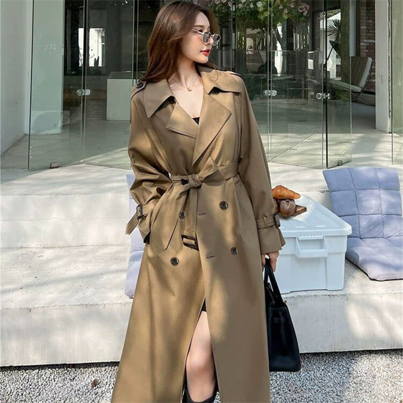Windbreaker women's long style 2025 Spring and Autumn new Korean version, plus size, small and trendy British style coat, knee length jacket Windbreaker women's long style 2025 Spring and Autumn new Korean version, plus size, small and trendy British style coat, knee length jacket