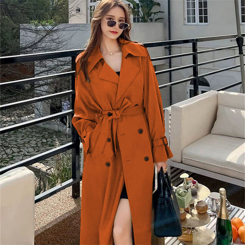 Windbreaker women's long style 2025 Spring and Autumn new Korean version, plus size, small and trendy British style coat, knee length jacket Windbreaker women's long style 2025 Spring and Autumn new Korean version, plus size, small and trendy British style coat, knee length jacket