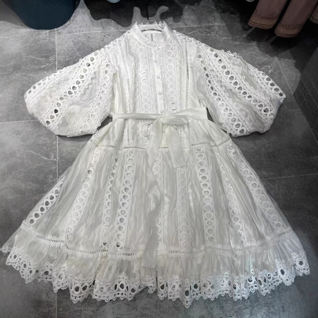 Thirteen Rows Australia New Lantern Sleeve Love Hollow Lace Single breasted Loose Short Skirt Dress A3 # 9070 Thirteen Rows Australia New Lantern Sleeve Love Hollow Lace Single breasted Loose Short Skirt Dress A3 # 9070