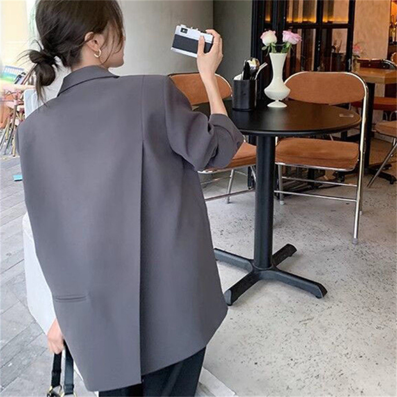 Dark gray suit jacket for women's autumn petite 2025 new Korean version high-end and explosive street casual plus size suit Dark gray suit jacket for women's autumn petite 2025 new Korean version high-end and explosive street casual plus size suit
