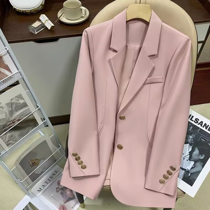 Pink suit jacket for women, autumn 2025 new design, fashionable and versatile temperament, single breasted small suit for women Pink suit jacket for women, autumn 2025 new design, fashionable and versatile temperament, single breasted small suit for women