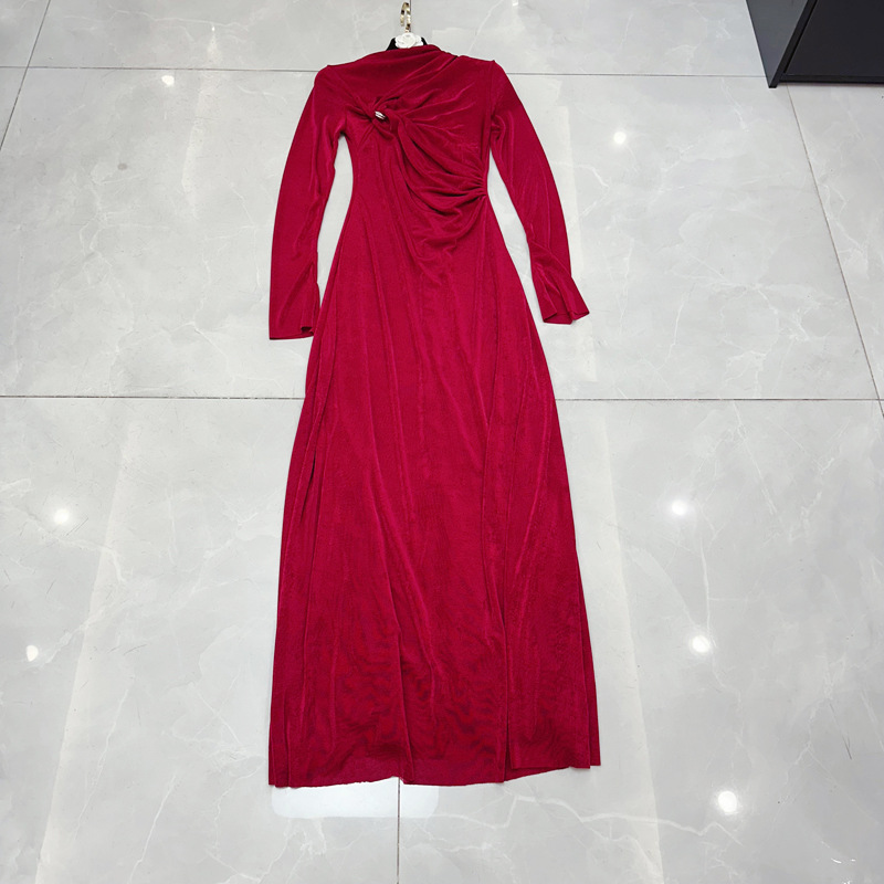 Thirteen line new slanted neck long sleeved metal buckle design cross French socialite style dress C1 # 1622 Thirteen line new slanted neck long sleeved metal buckle design cross French socialite style dress C1 # 1622