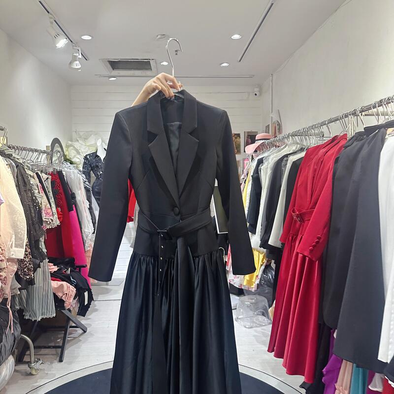 Thirteen line autumn new suit dress with one button splicing and large swing long skirt, fashionable and mature temperament S1 # 8109 Thirteen line autumn new suit dress with one button splicing and large swing long skirt, fashionable and mature temperament S1 # 8109