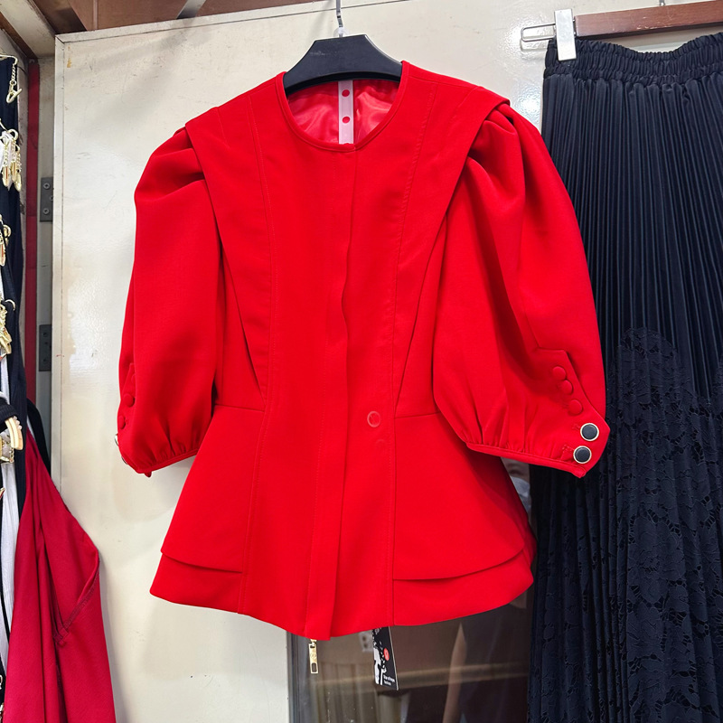 Thirteen line Australian French niche bubble sleeve waist design zipper short jacket top A2 # 8070 Thirteen line Australian French niche bubble sleeve waist design zipper short jacket top A2 # 8070