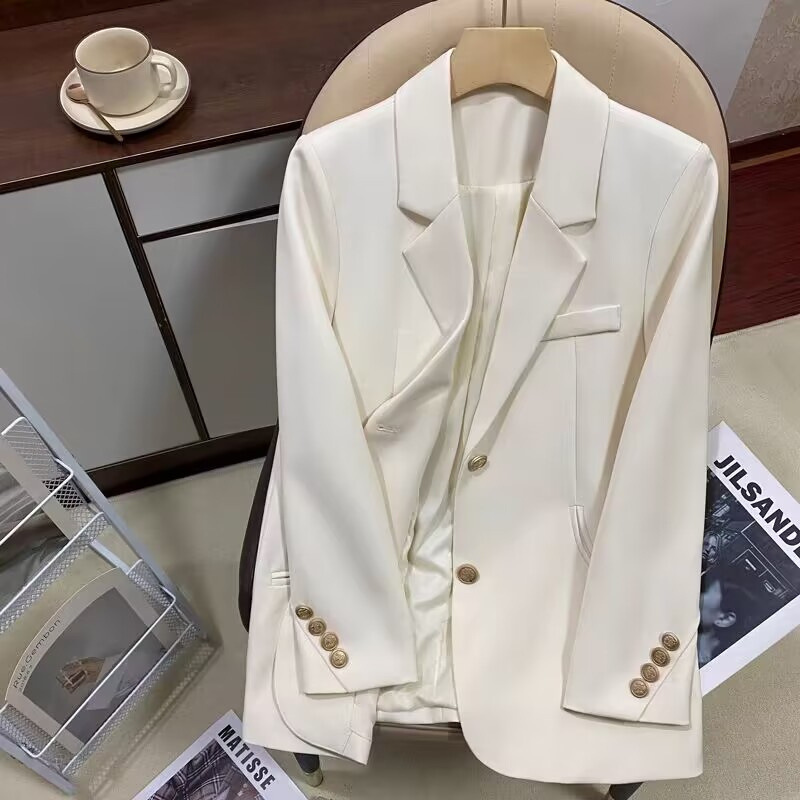 White suit jacket for women, autumn 2025 new design, fashionable and versatile temperament, single breasted small suit for women White suit jacket for women, autumn 2025 new design, fashionable and versatile temperament, single breasted small suit for women