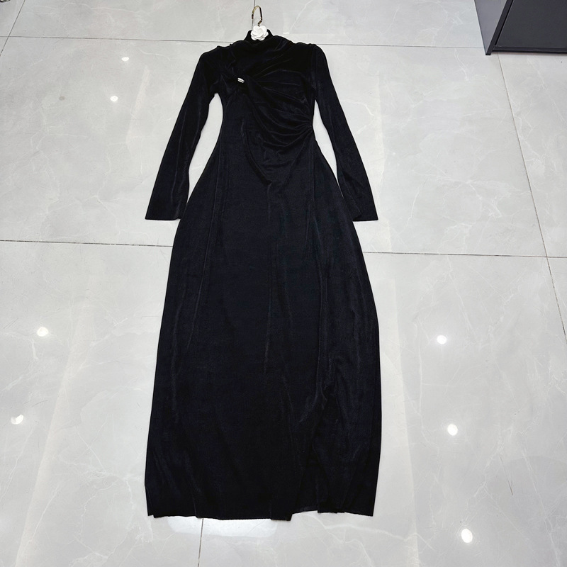 Thirteen line new slanted neck long sleeved metal buckle design cross French socialite style dress C1 # 1622 Thirteen line new slanted neck long sleeved metal buckle design cross French socialite style dress C1 # 1622