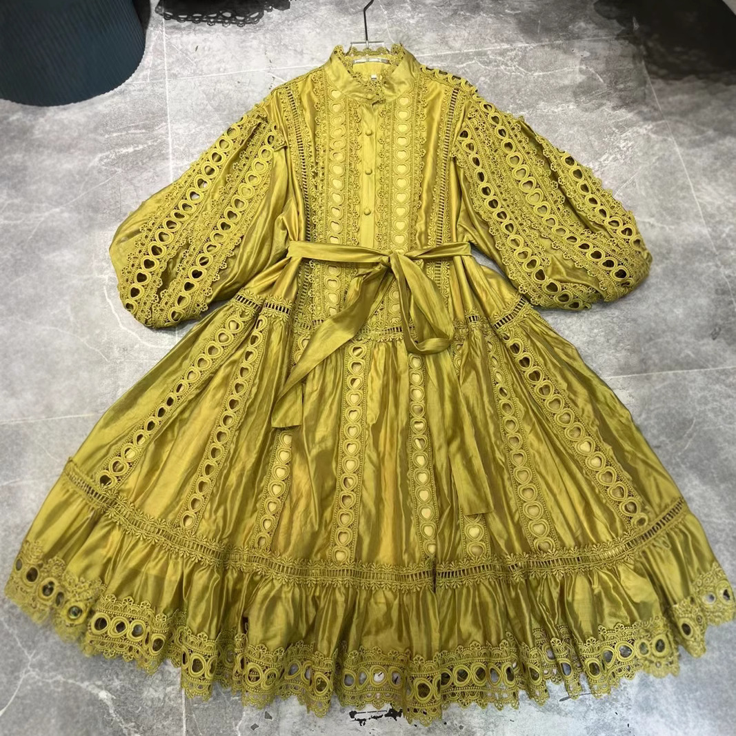 Thirteen Rows Australia New Lantern Sleeve Love Hollow Lace Single breasted Loose Short Skirt Dress A3 # 9070 Thirteen Rows Australia New Lantern Sleeve Love Hollow Lace Single breasted Loose Short Skirt Dress A3 # 9070