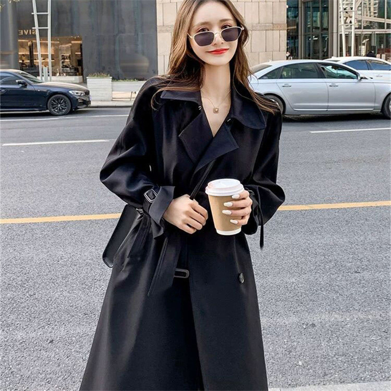 Windbreaker women's long style 2025 Spring and Autumn new Korean version, plus size, small and trendy British style coat, knee length jacket Windbreaker women's long style 2025 Spring and Autumn new Korean version, plus size, small and trendy British style coat, knee length jacket