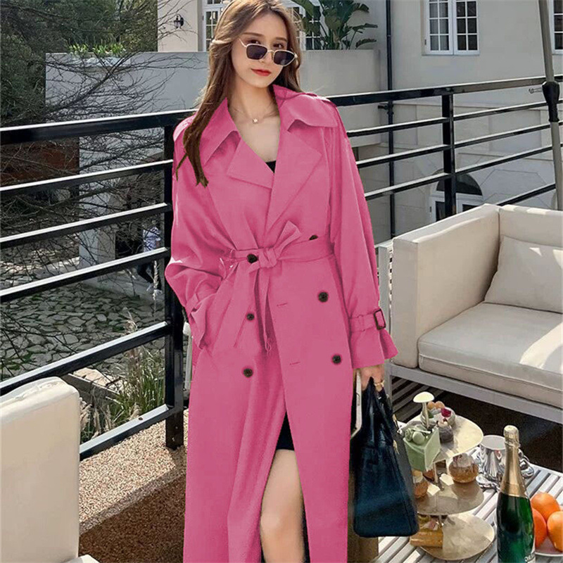 Windbreaker women's long style 2025 Spring and Autumn new Korean version, plus size, small and trendy British style coat, knee length jacket Windbreaker women's long style 2025 Spring and Autumn new Korean version, plus size, small and trendy British style coat, knee length jacket