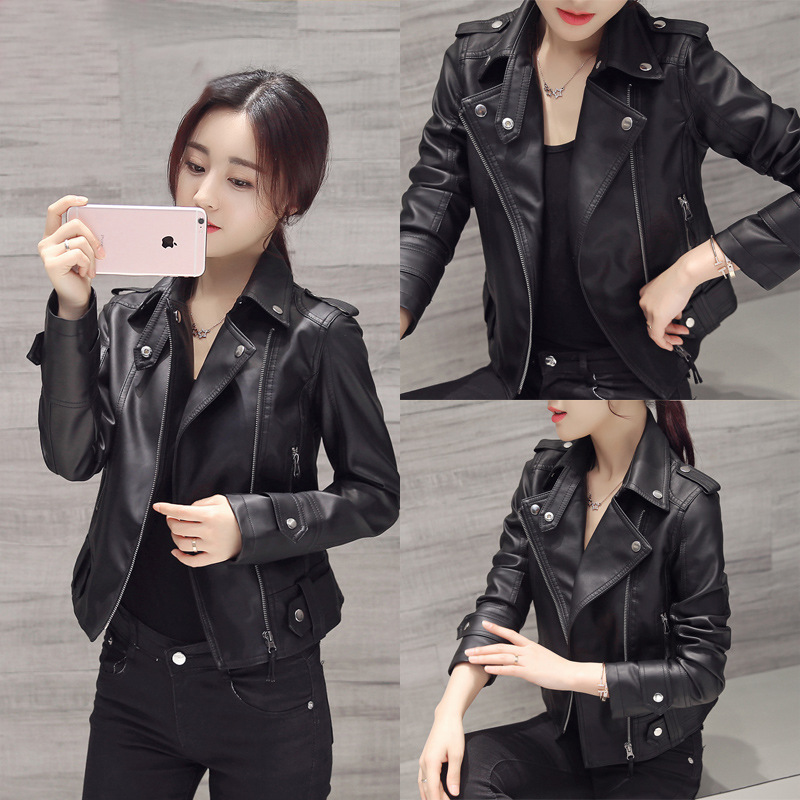 Leather jacket for women 2025 new spring and autumn women's short style slim fit motorcycle leather jacket for women's small men's style Korean version leather jacket