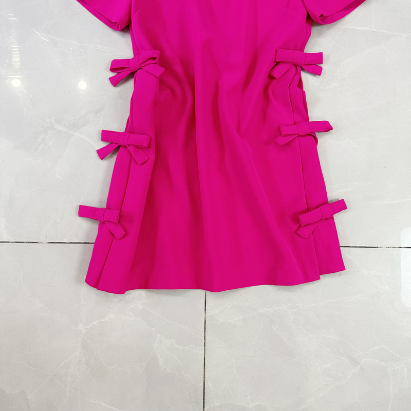 Thirteen Rows New Thai Fragrant Style Casual Style Solid Color Butterfly Round Neck Short Sleeve A-line Dress A2 # 6615 Thirteen Rows New Thai Fragrant Style Casual Style Solid Color Butterfly Round Neck Short Sleeve A-line Dress A2 # 6615