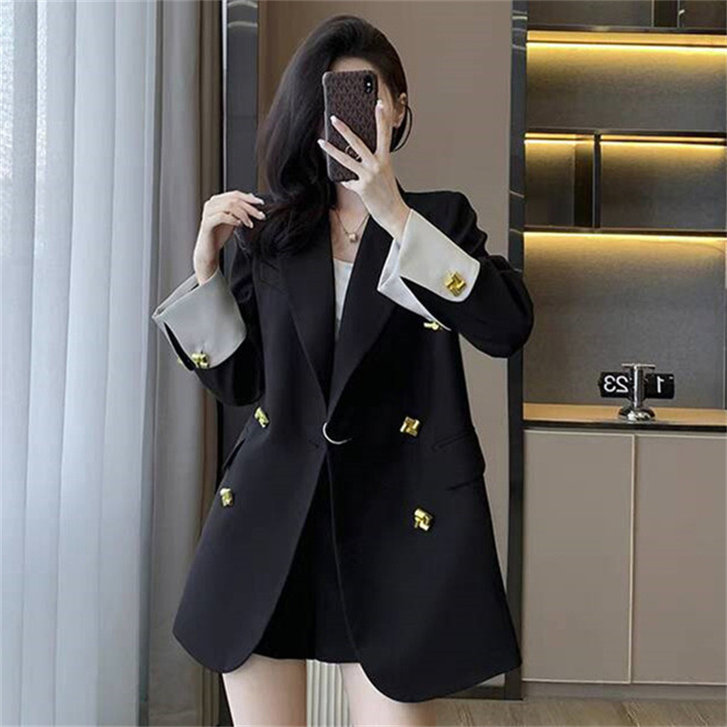 New fat mm color blocked suit jacket for women in Spring and Autumn 2025, loose and casual silhouette, slimming plus plus size suit for women