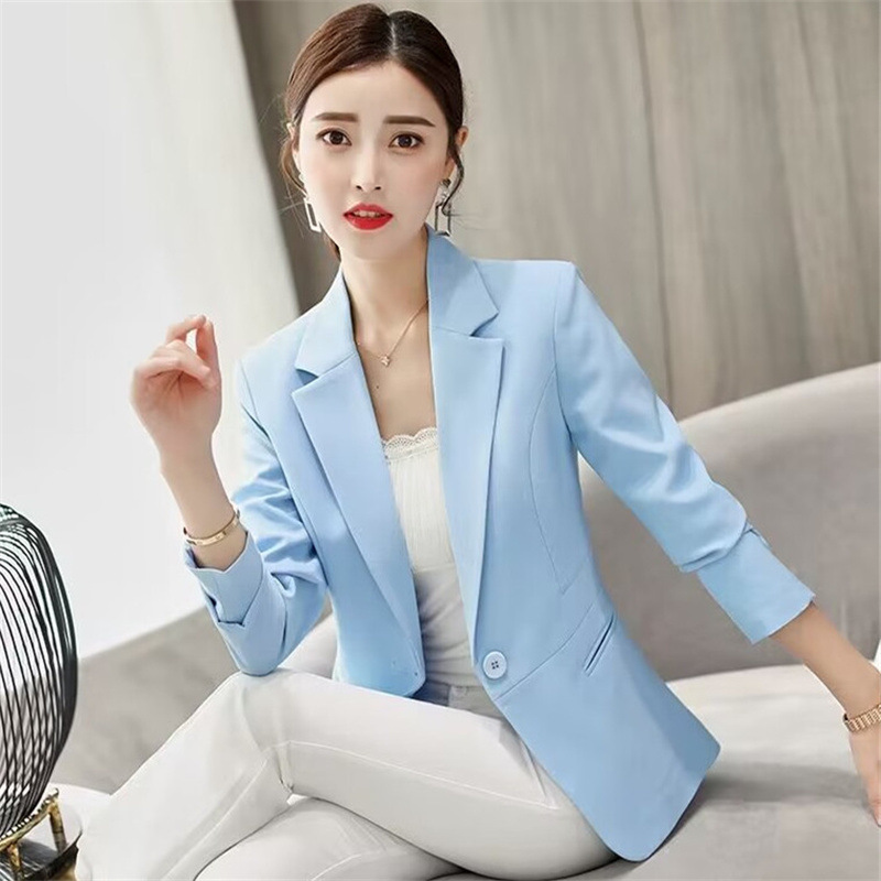 2025 Spring and Autumn New Professional Versatile Suit with Long Sleeve Korean Style, Tailored and Slim, Blue Coat for Women 2025 Spring and Autumn New Professional Versatile Suit with Long Sleeve Korean Style, Tailored and Slim, Blue Coat for Women