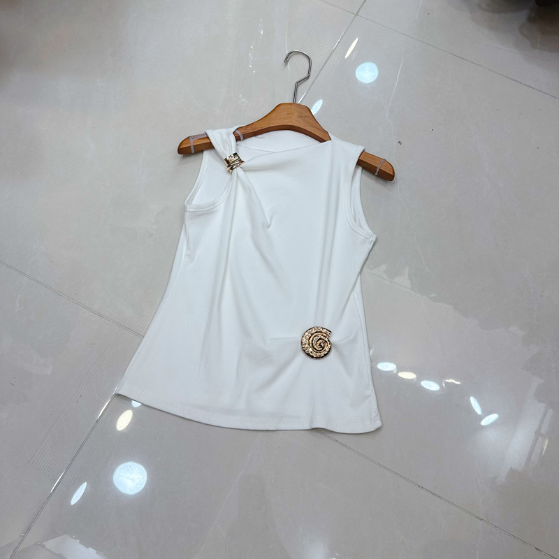 Thirteen line Australian niche versatile slimming round neck metal buckle design sense niche French vest A2 # 8337 Thirteen line Australian niche versatile slimming round neck metal buckle design sense niche French vest A2 # 8337