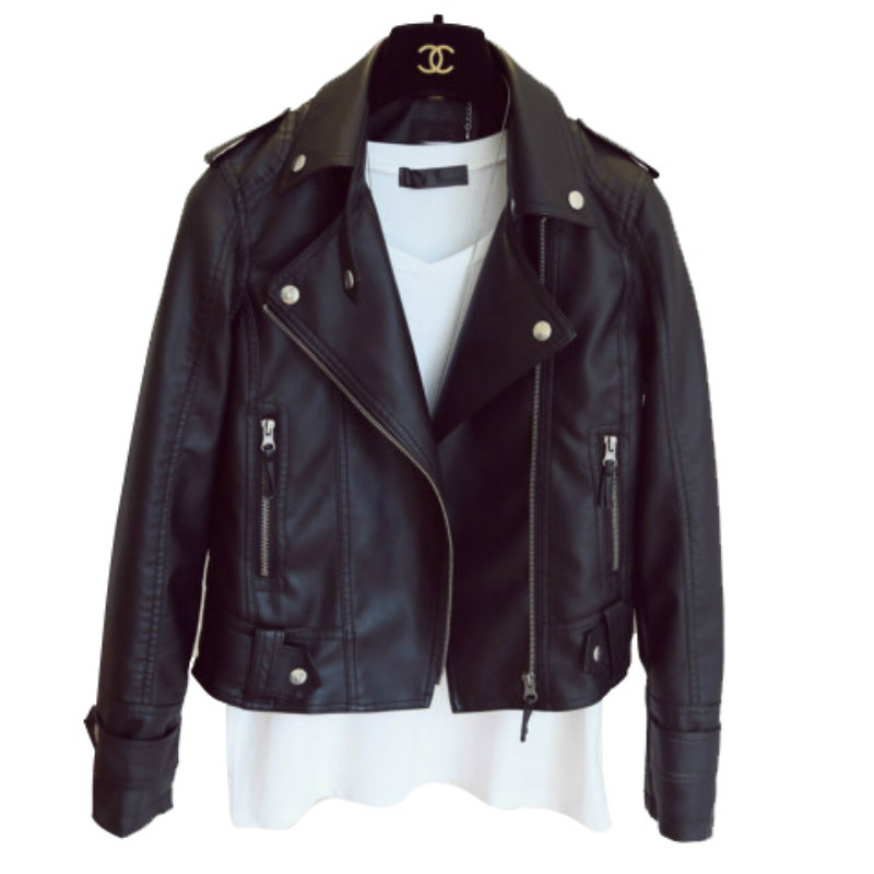 Leather jacket women's short spring and autumn PU leather jacket Korean version fashion plus size women's slim fit lapel student motorcycle leather jacket Leather jacket women's short spring and autumn PU leather jacket Korean version fashion plus size women's slim fit lapel student motorcycle leather jacket