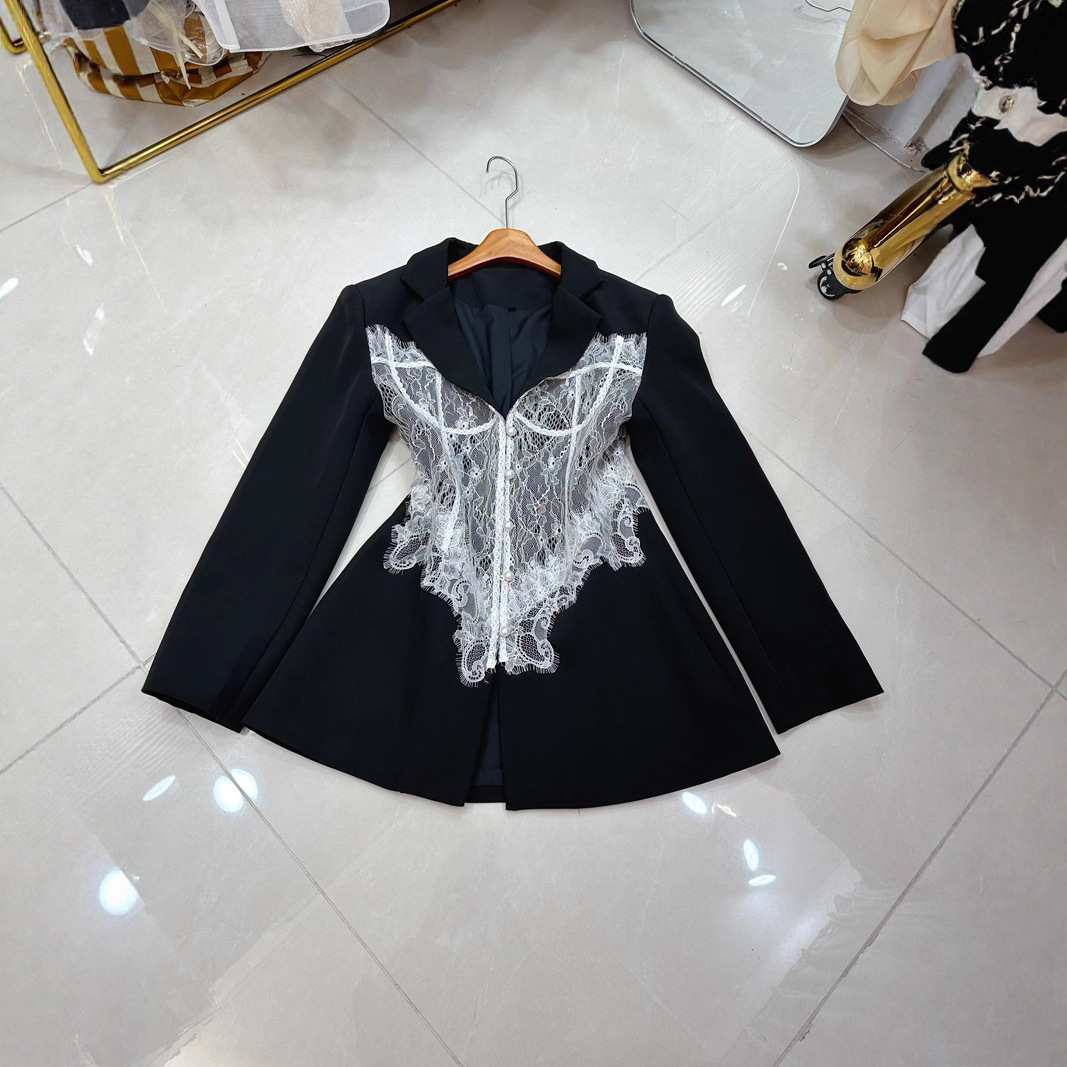 Thirteen line French retro lace patchwork lapel long sleeved French style slimming suit jacket A2 # 8397 Thirteen line French retro lace patchwork lapel long sleeved French style slimming suit jacket A2 # 8397