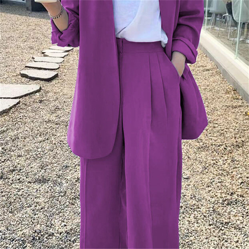 Wide leg pants suit set for women 2025 Spring and Autumn Korean edition fashion temperament British style casual street bombing professional small suit Wide leg pants suit set for women 2025 Spring and Autumn Korean edition fashion temperament British style casual street bombing professional small suit
